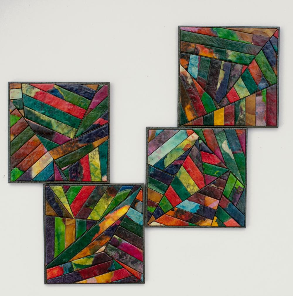 Coasters Handmade Paper Colorful Geometric Stripes